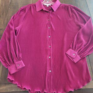 SHE + SKY Magenta Pleated Button Down Long Sleeve Blouse Size M